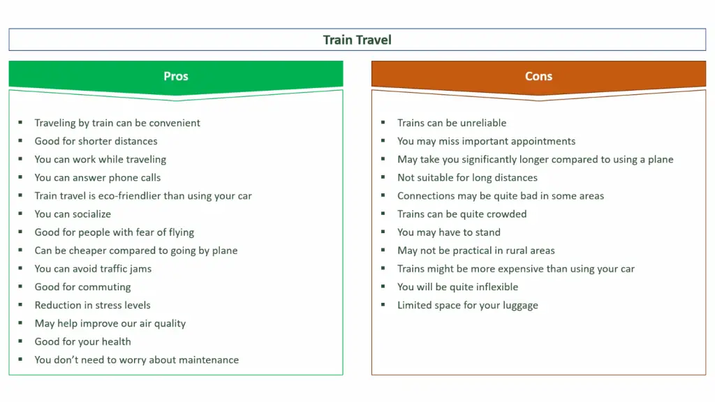 pros and cons table of train travel