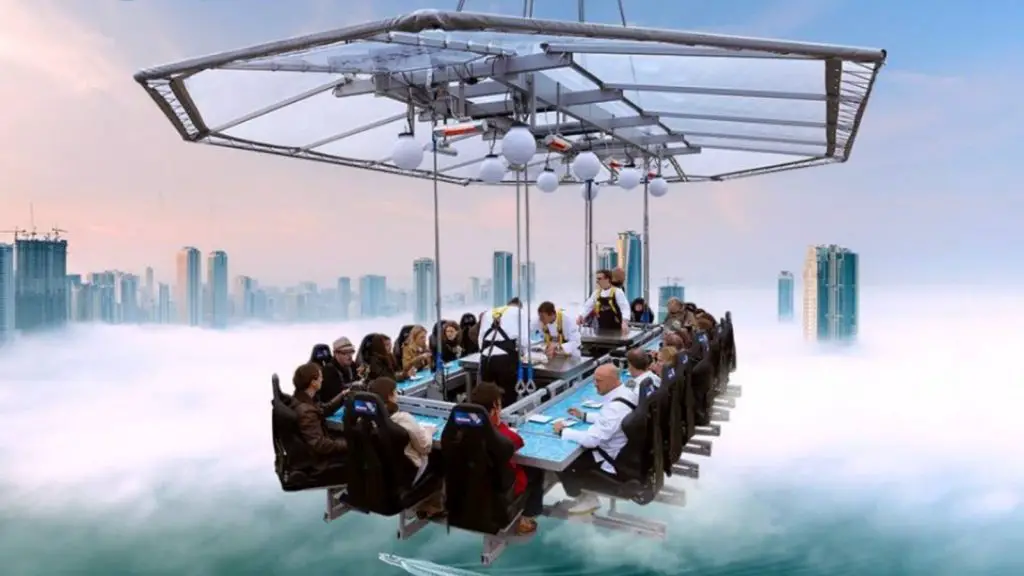 people in the Dinner in the Sky Dubai restaurant