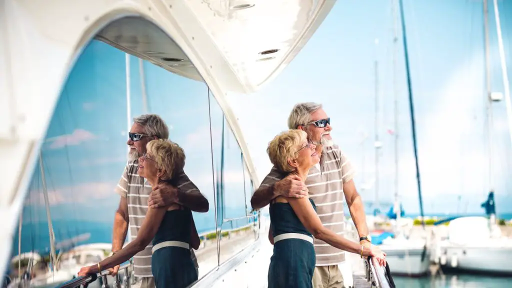 Senior couple on a yacht tour in Mediterranean