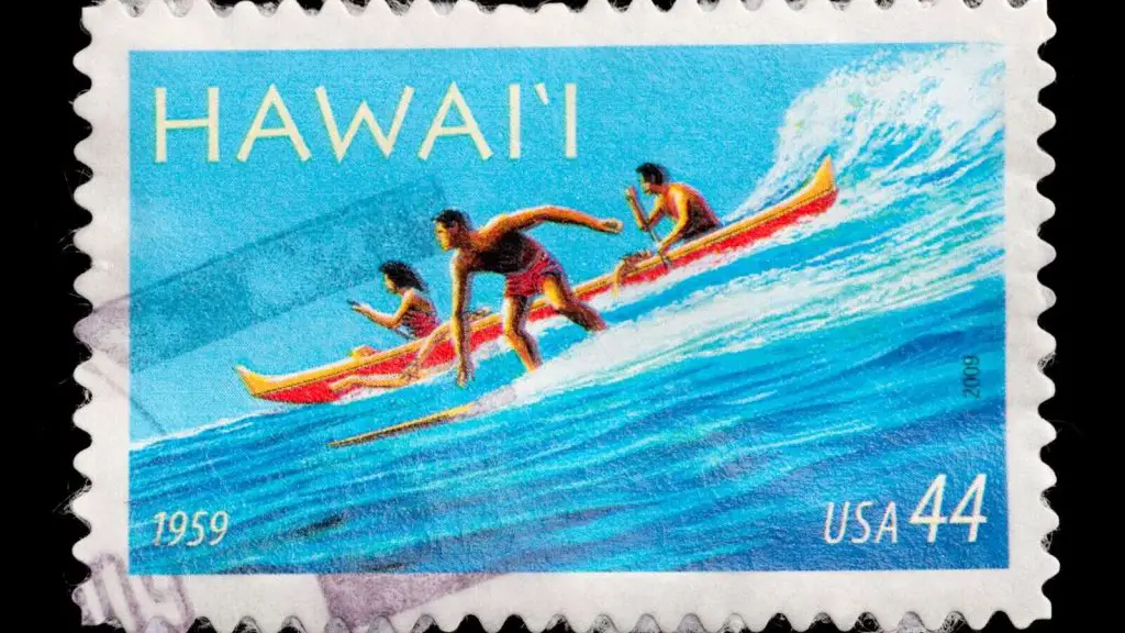 Surfing in Hawaii post stamp