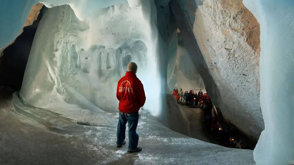 Tourist inside the ice cave